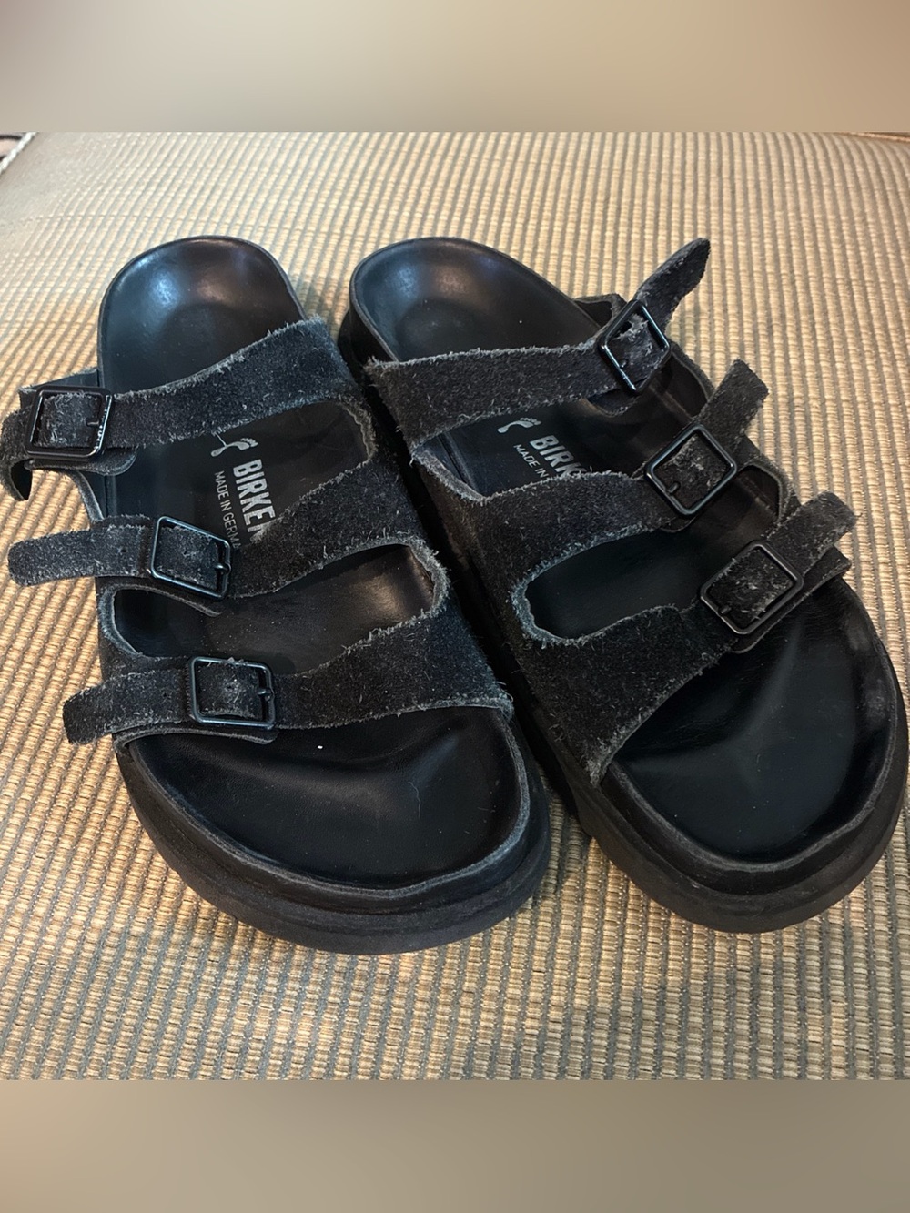 Birkenstock 1774 Florida Black Suede Triple Strap Sandals 39 (L8 M6) $445